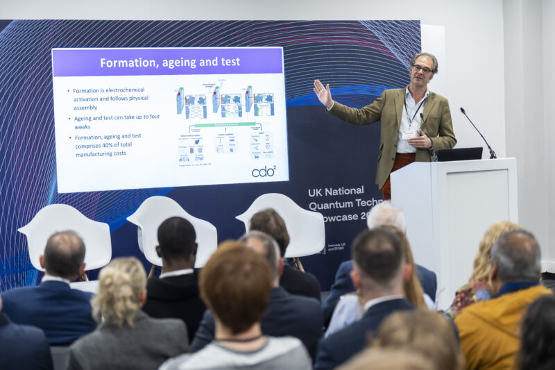 Speaker presenting at UK Quantum Technology Showcase.